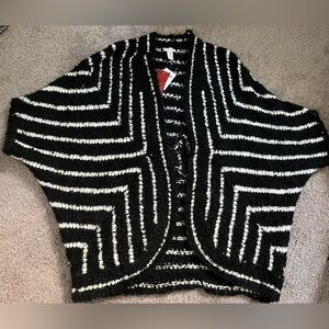 Chico's Women’s Size 3 or XL Black White Knit Sweater Cardigan Tattered NWT